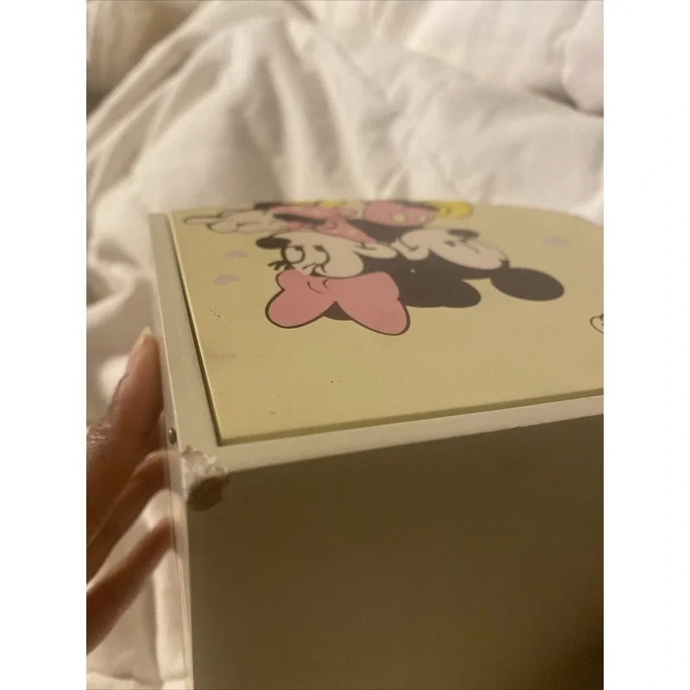 Vtg Disney Wood Mickey Mouse Mirror Jewelry Trinket Box‎ RARE Mickey & Minnie